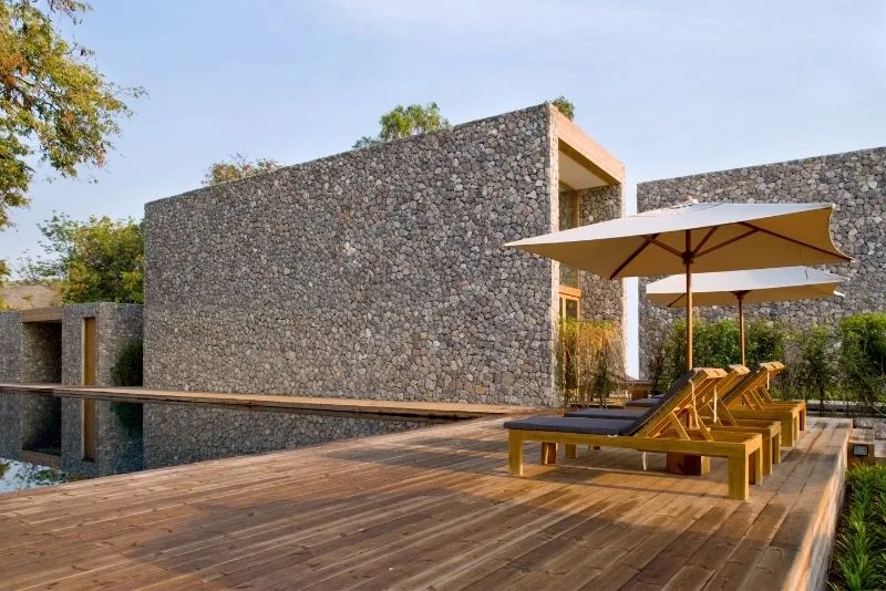 Timber decking around a pool
