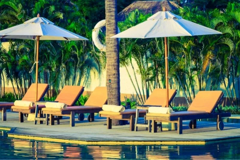 Pool deck with a shade