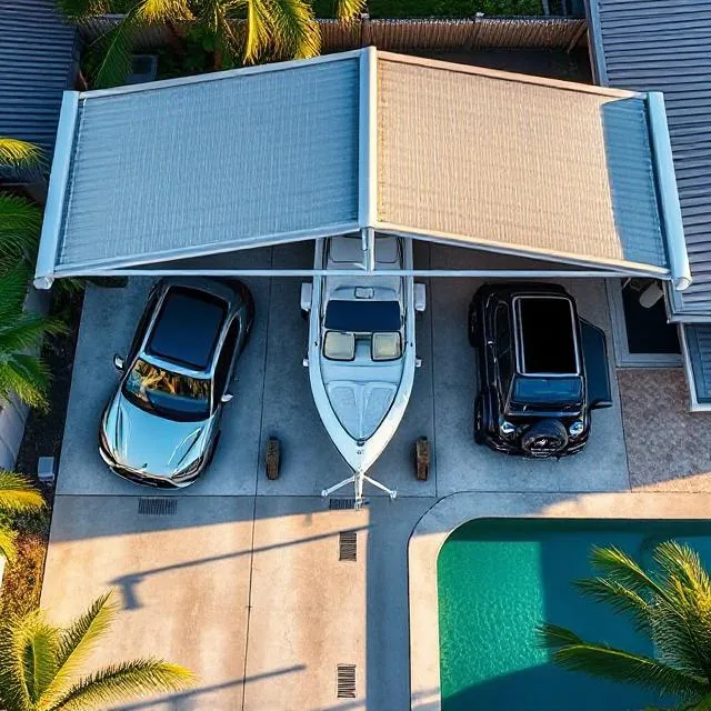 Aerial view of a custom multi-vehicle carport with premium finishes in Nerang
