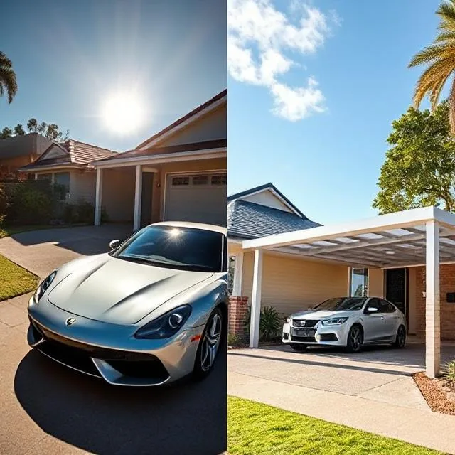 Luxury car protected by a custom Colorbond steel carport in Oxenford