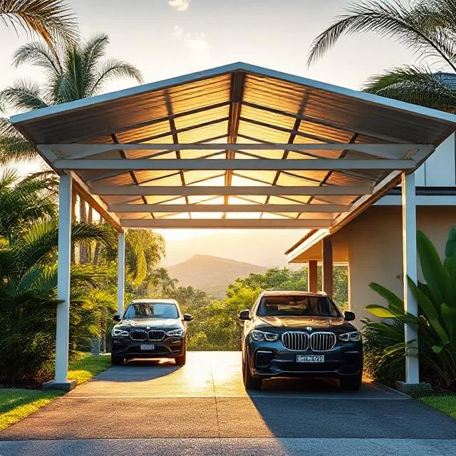 Elegant Carport with Aluminum Frame and Colorbond Roof at Nerang Home with Hinterland Views